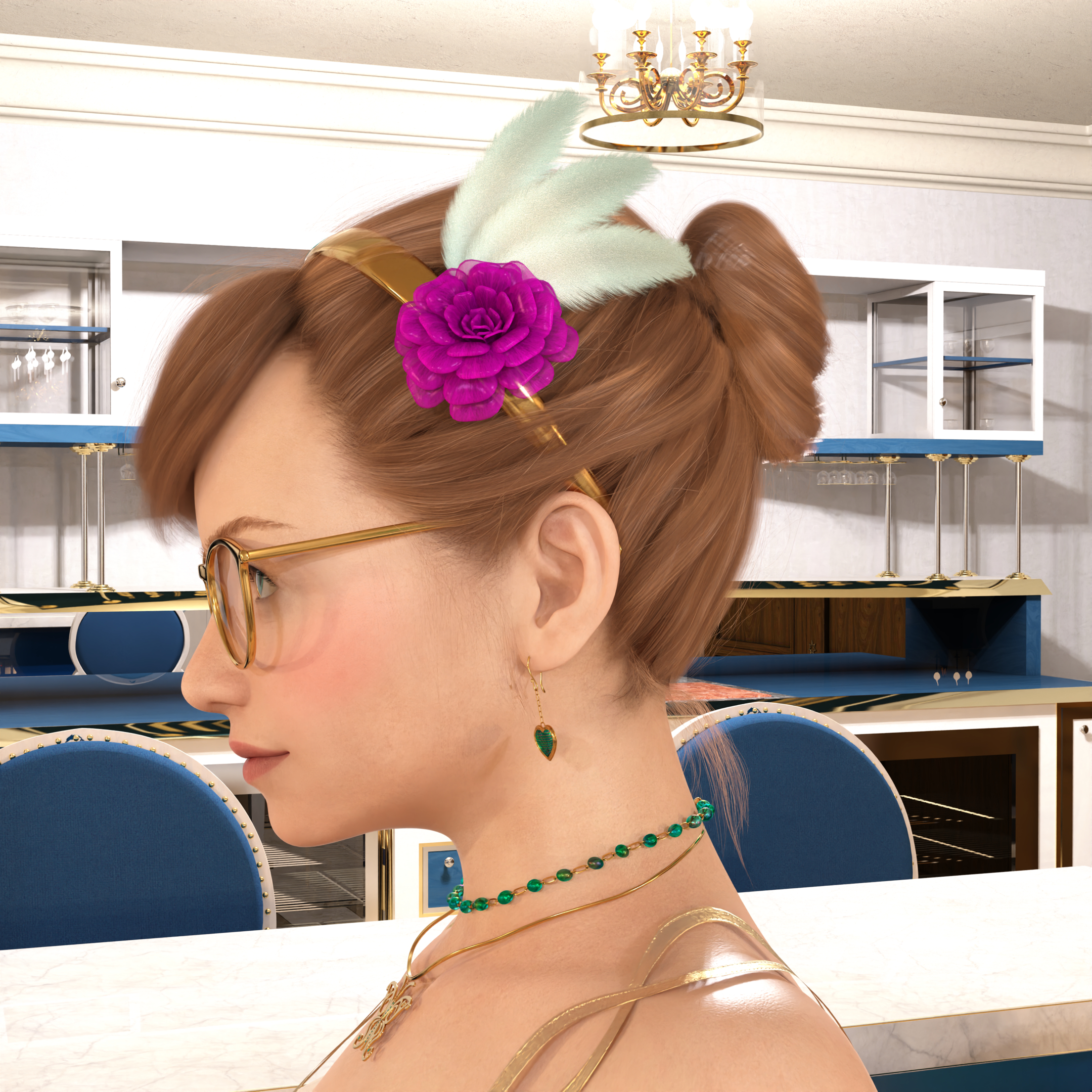 A profile view render of Ellie that shows her hair bun better.