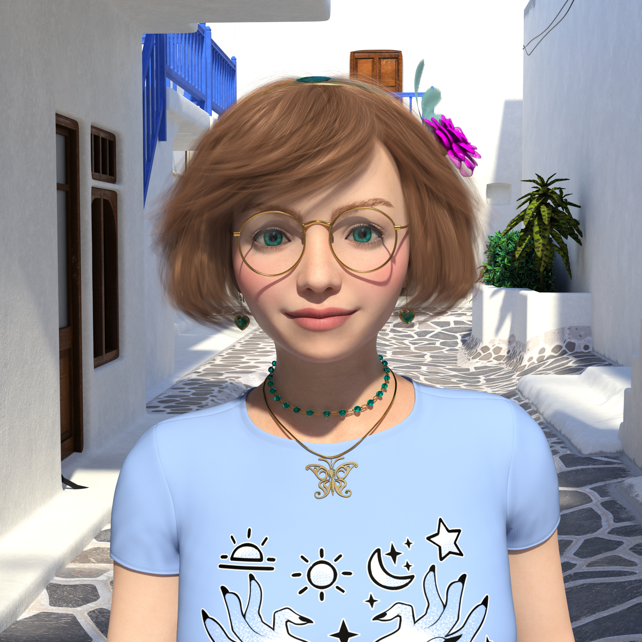 A close-up render of the previous pose; Ellie is smiling softly toward the camera.